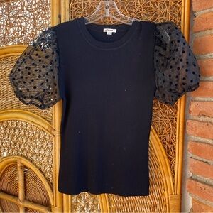 Ultra Pink Elegant Black Puff Sheer Sleeves Polka Dot Top Size XL New